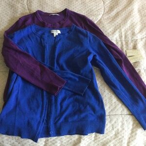 Set / bundle of 2 cotton blend cardigans, bright blue & purple size M EUC